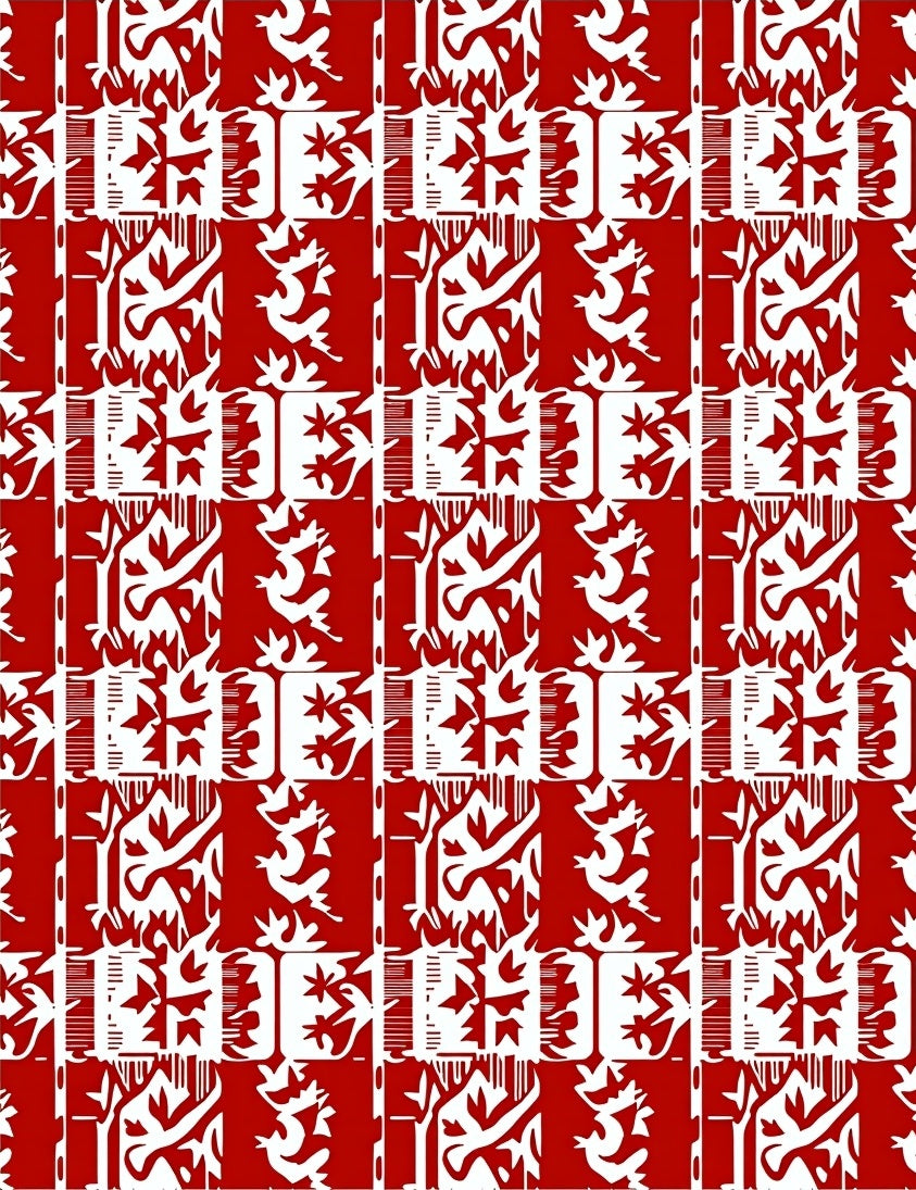 Modern Red White Abstract Tree Elements Rug