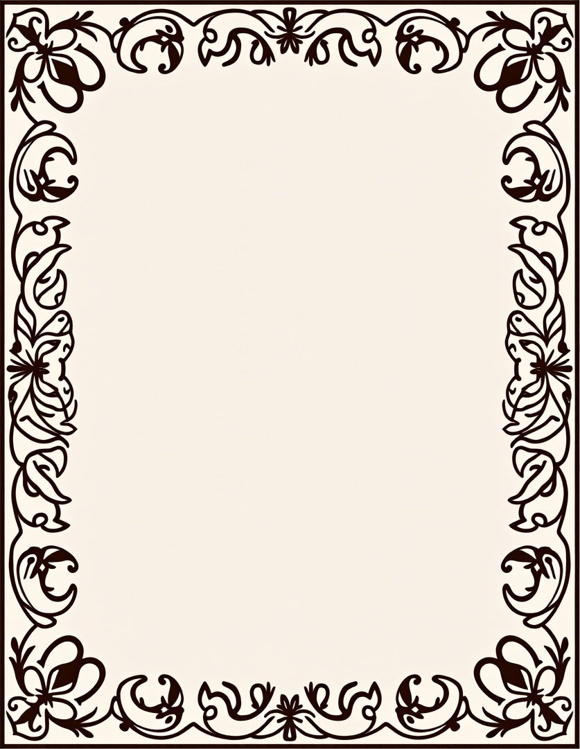 Dark Brown Floral Acanthus Vine Border Rug