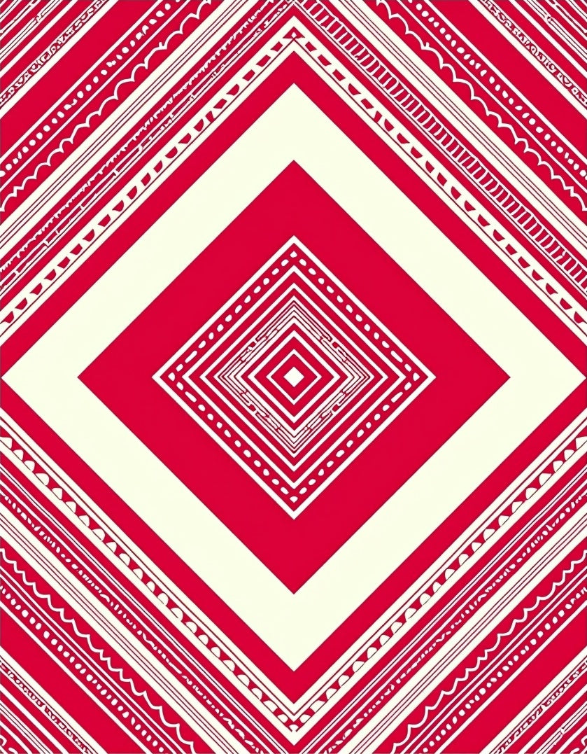Bold Red Cream Diamond Tiling Rug