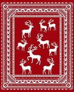 White Reindeer Red Border Rug