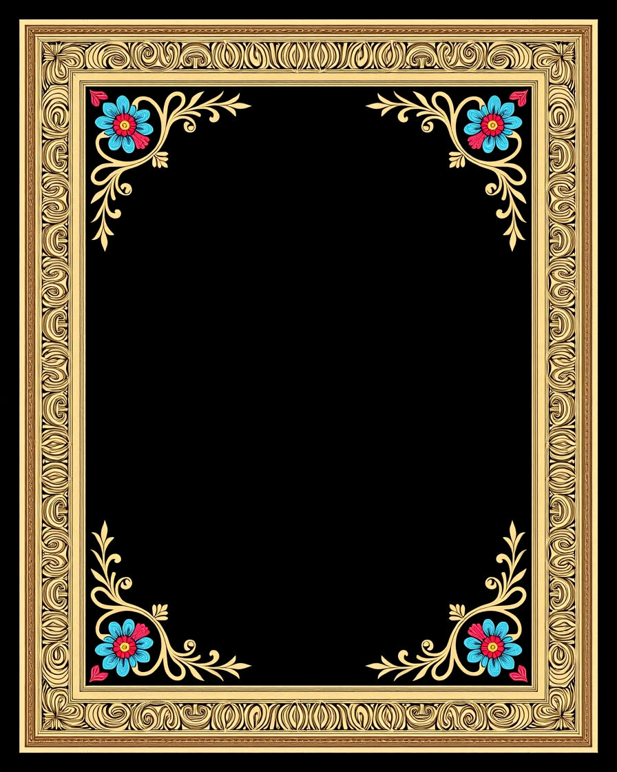Golden Ornate Floral Corner Accent Rug