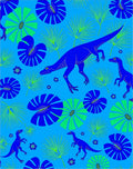 Blue Green Dinosaur Tropical Foliage Rug