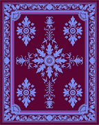 Burgundy Blue Floral Medallion Frame Rug