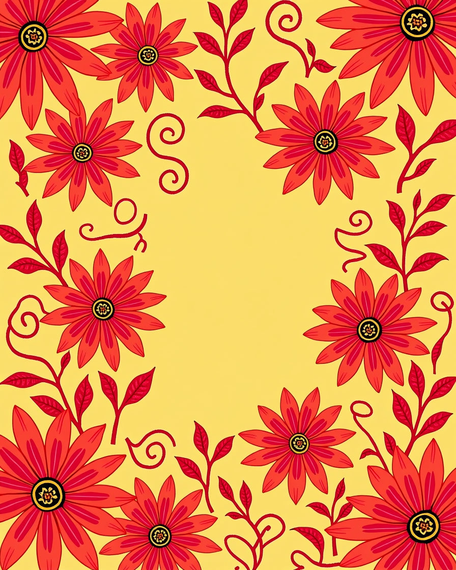 Vibrant Red Daisy Swirls Rug