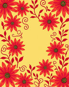 Vibrant Red Daisy Swirls Rug