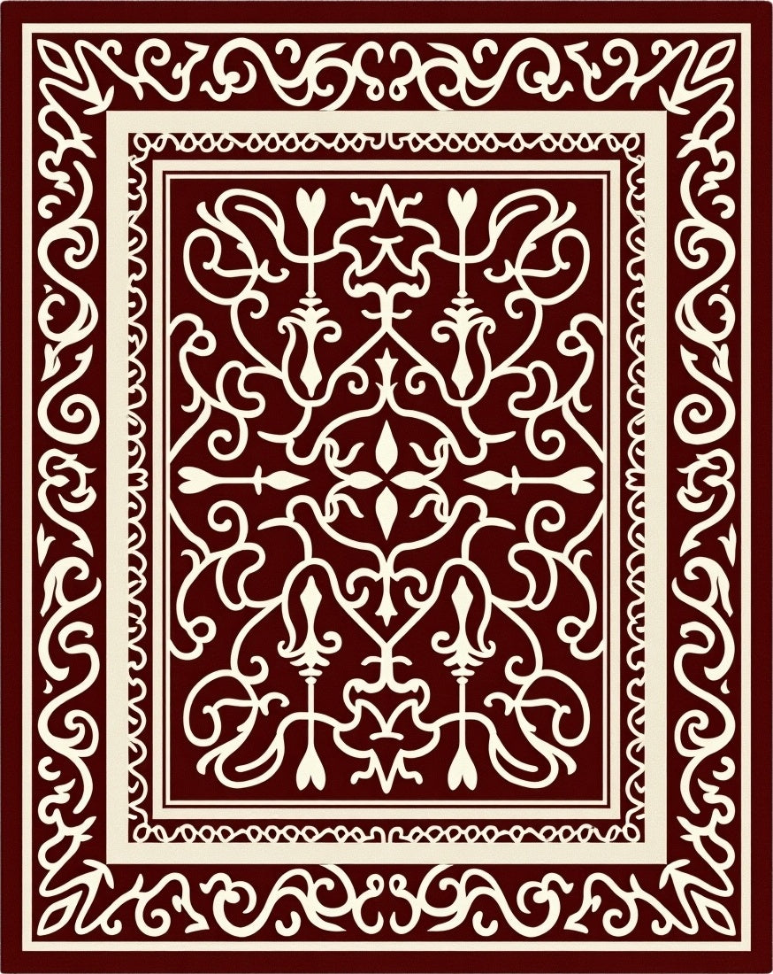 Deep Red Cream Scrollwork Medallion Rug