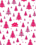 Crimson Christmas Trees Snowfall House Rug