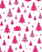Crimson Christmas Trees Snowfall House Rug