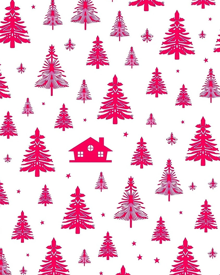 Crimson Christmas Trees Snowfall House Rug