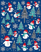 Happy Snowman Winter Forest Blue Rug