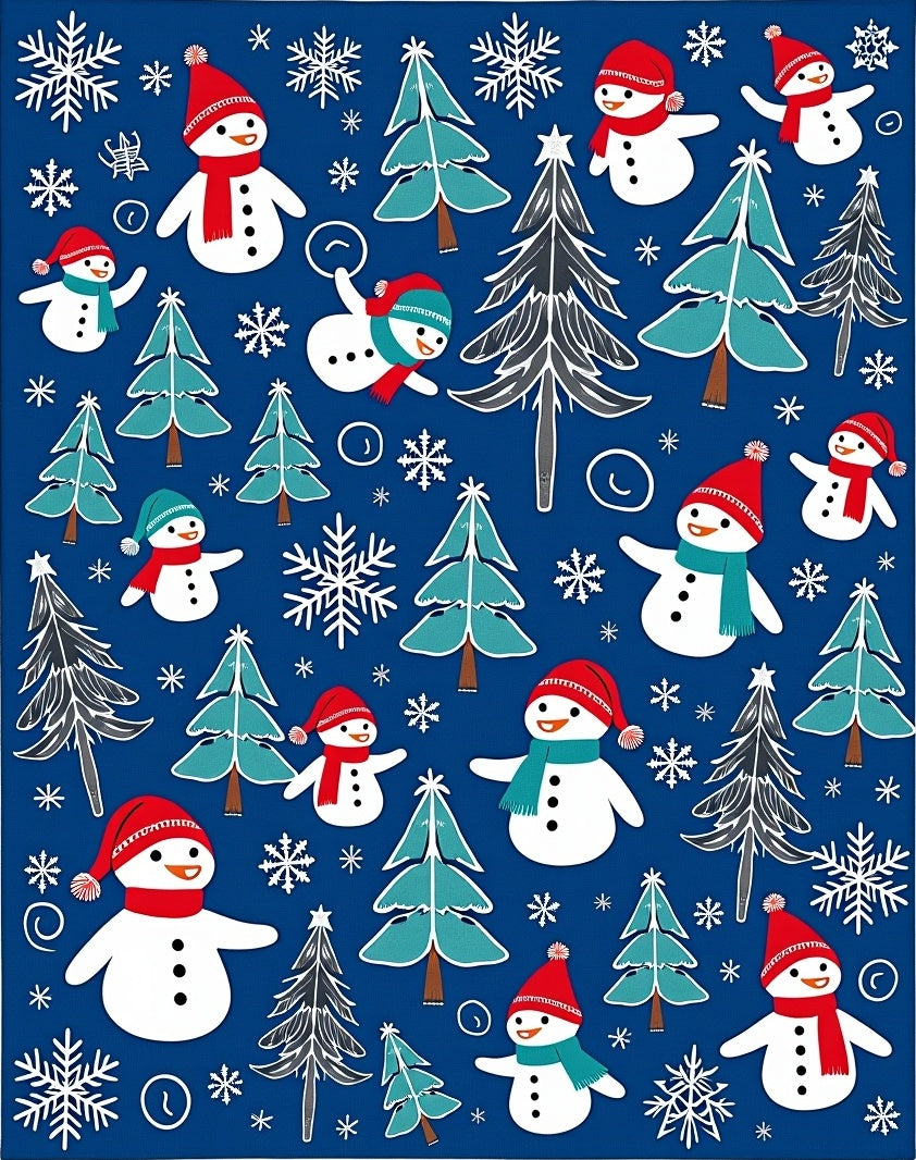 Happy Snowman Winter Forest Blue Rug