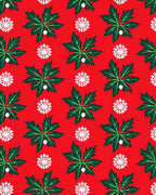 Festive Red Green Leaf Snowflakes Rug