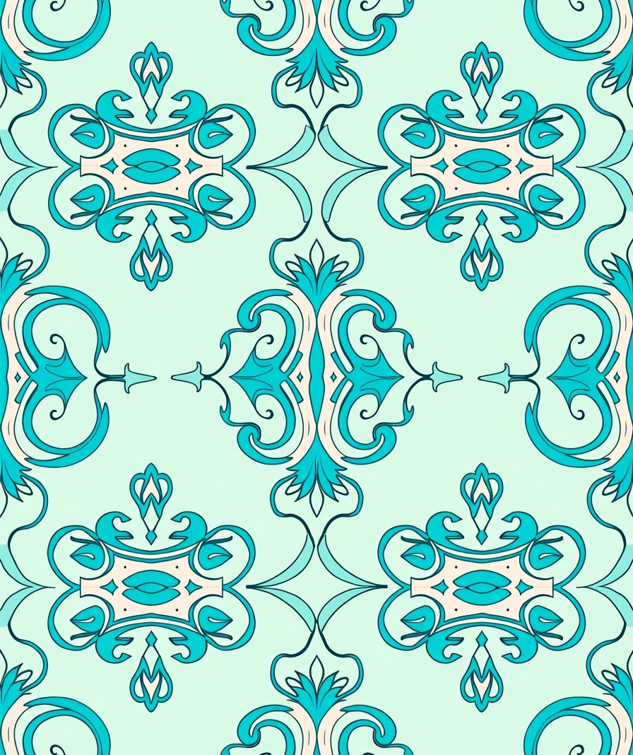 Turquoise Cream Arabesque Scroll Rug