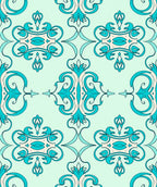 Turquoise Cream Arabesque Scroll Rug
