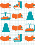Orange Teal Pixelated Animal Icons Rug