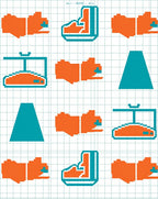 Orange Teal Pixelated Animal Icons Rug