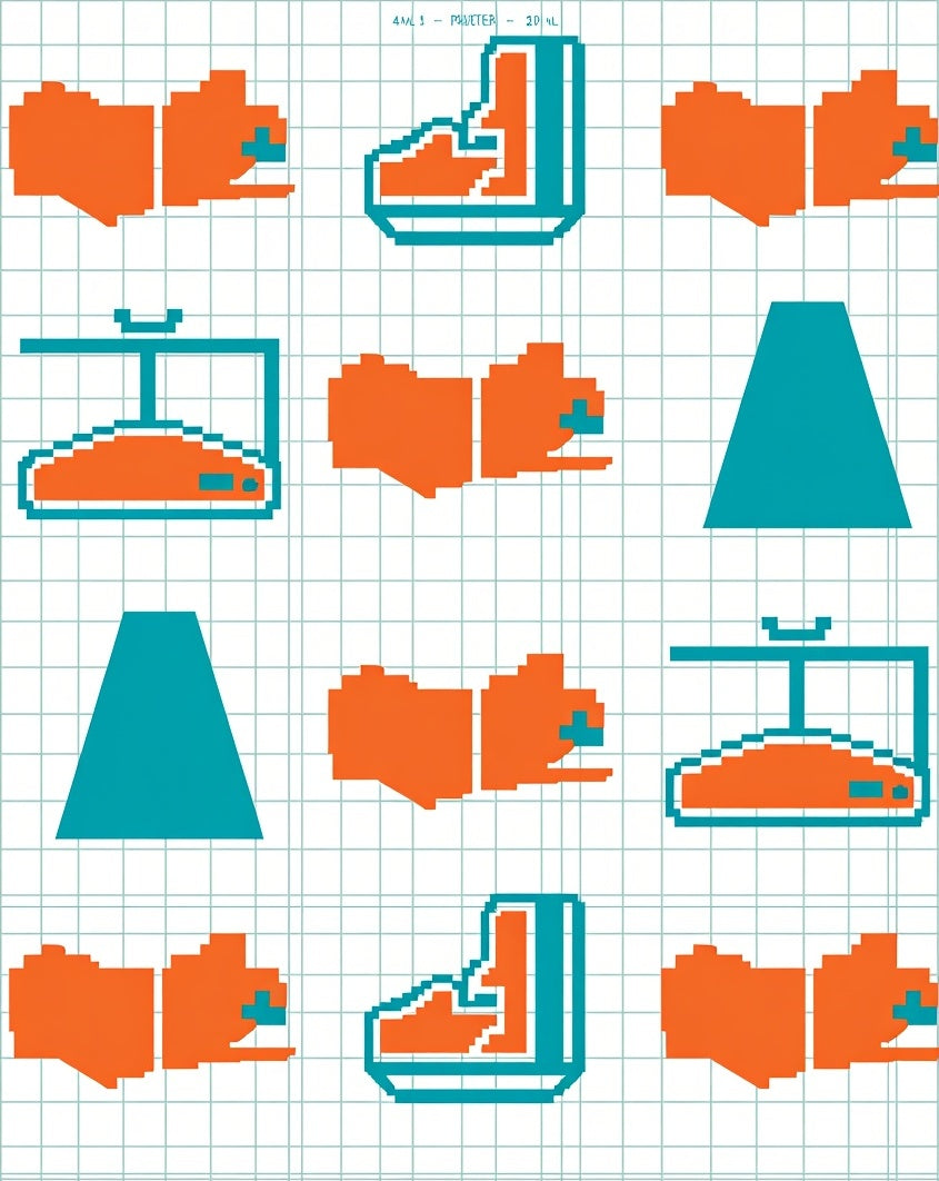 Orange Teal Pixelated Animal Icons Rug