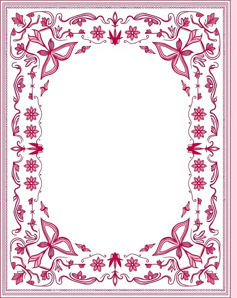 Fuchsia Floral Swirl Border Rug