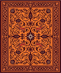 Rich Orange Floral Scrollwork Medallion Rug