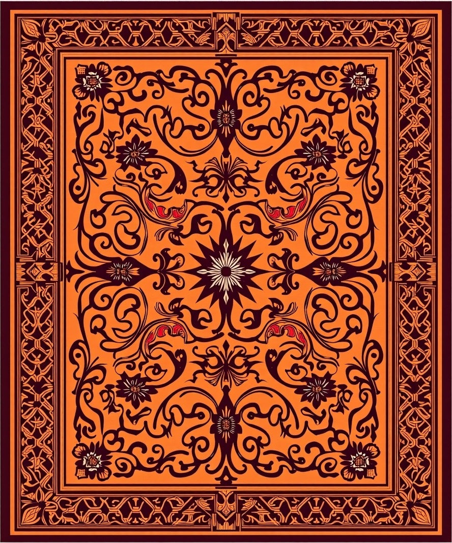 Rich Orange Floral Scrollwork Medallion Rug