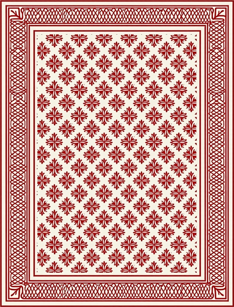 Crimson Cream Floral Lattice Border Rug