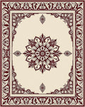 Rich Crimson Floral Medallion Border Rug