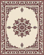 Rich Crimson Floral Medallion Border Rug