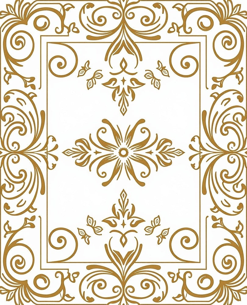 Ornate Gold Flourish Scroll Work Rug
