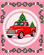Red Truck Christmas Tree Festive Border Rug