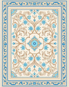 Cream Blue Floral Scrollwork Medallion Rug