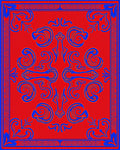 Vibrant Red Blue Swirl Medallion Rug