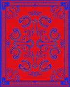 Vibrant Red Blue Swirl Medallion Rug