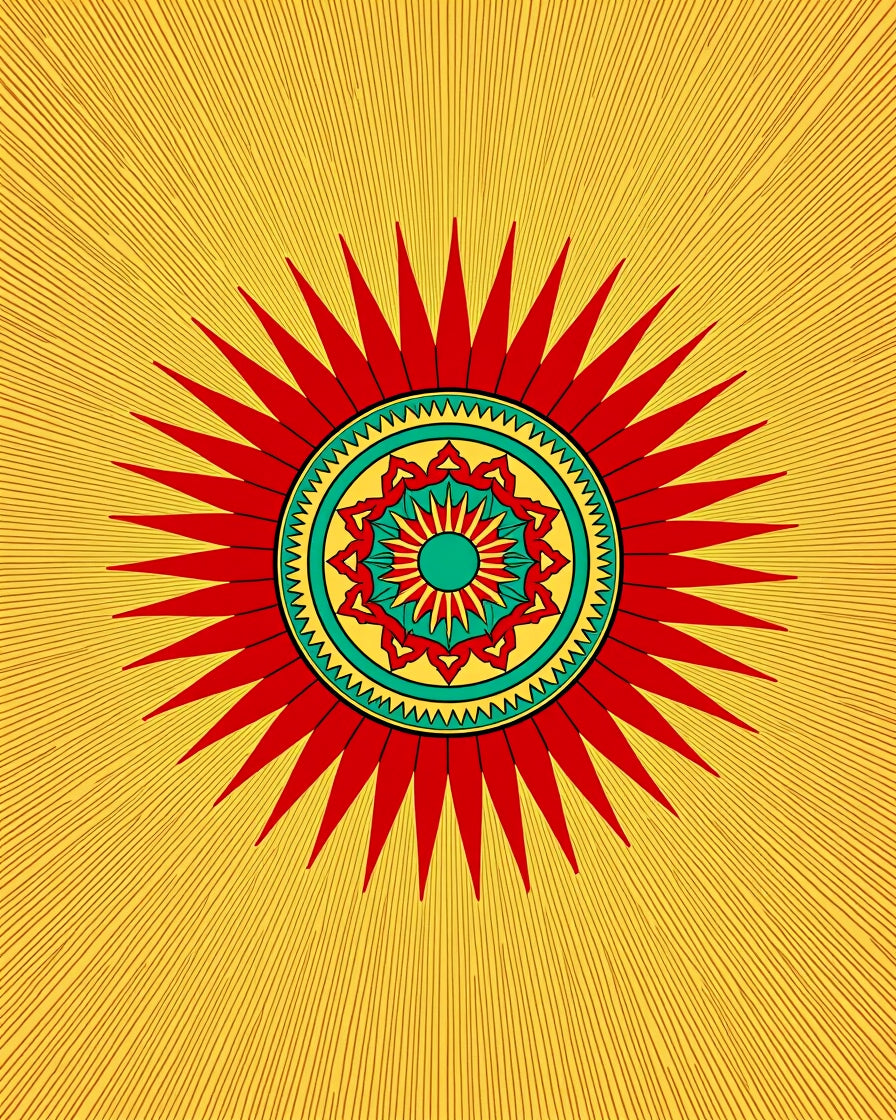 Radiant Sunburst Red Teal Mandala Rug