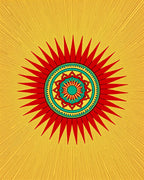 Radiant Sunburst Red Teal Mandala Rug