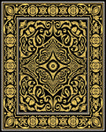 Gold Black Ornamental Floral Border Rug