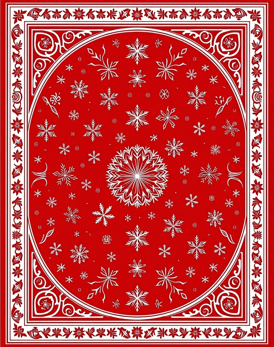 Crimson Snowflake Mandala Frame Rug