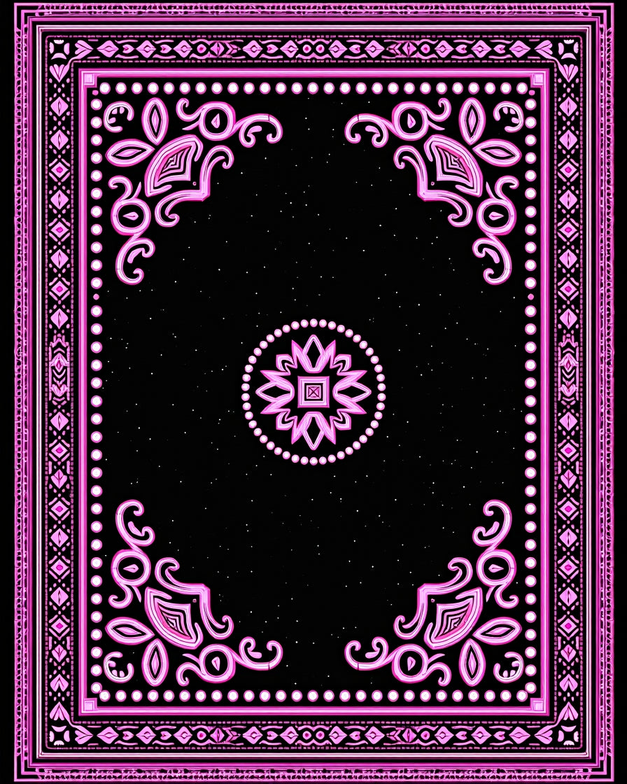 Pink Abstract Floral Black Center Rug