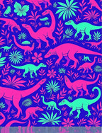 Retro Neon Dinosaur Jungle Scene Rug