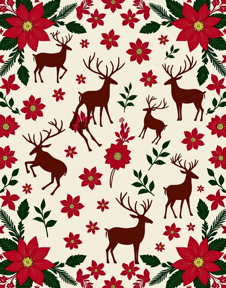 Red Floral Deer Silhouette Repeat Rug