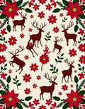 Red Floral Deer Silhouette Repeat Rug