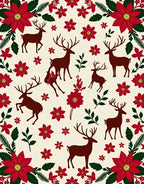 Red Floral Deer Silhouette Repeat Rug