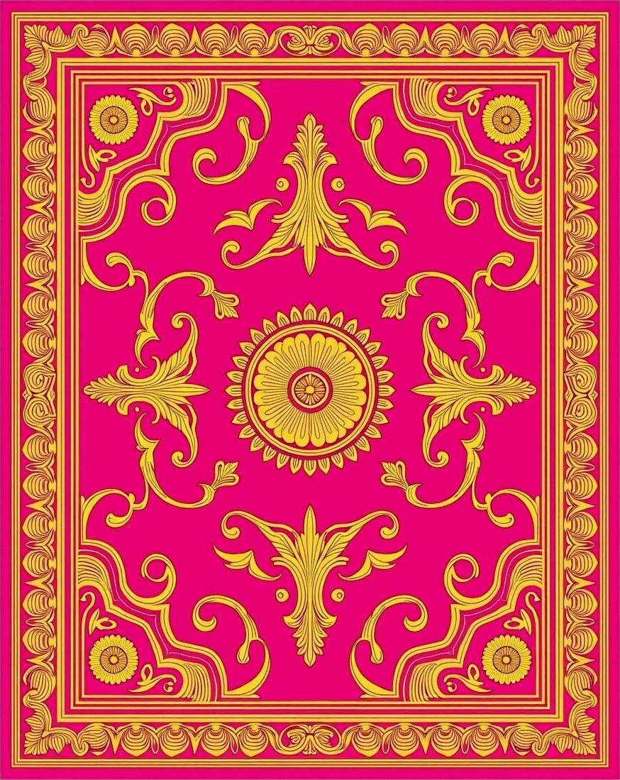 Pink Gold Baroque Scroll Medallion Rug