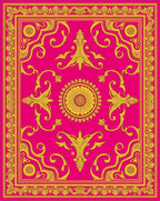 Pink Gold Baroque Scroll Medallion Rug