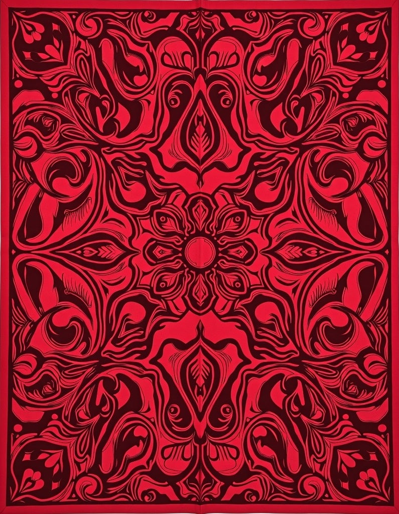 Bold Crimson Abstract Mandala Rug
