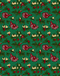 Festive Red Birds Green Holiday Foliage Rug