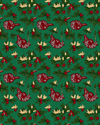 Festive Red Birds Green Holiday Foliage Rug
