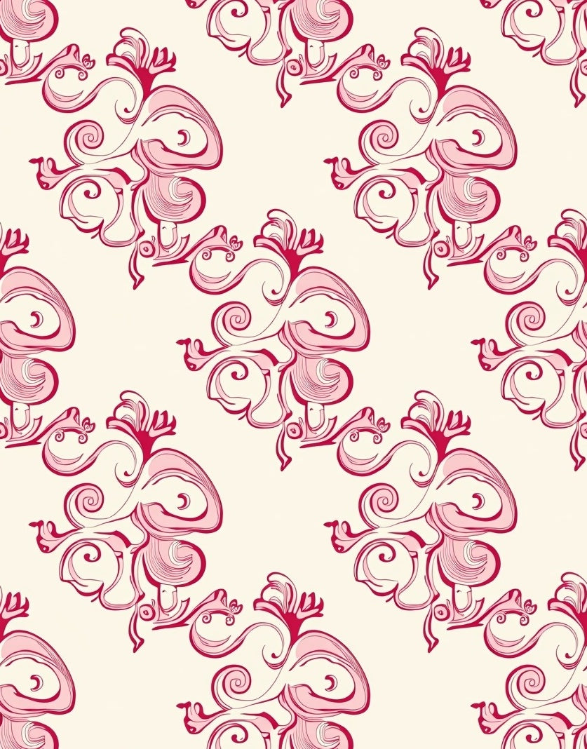 Crimson Rococo Swirl Floral Rug