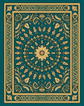 Teal and Gold Floral Medallion Tapestry Rug