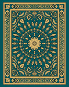Teal and Gold Floral Medallion Tapestry Rug