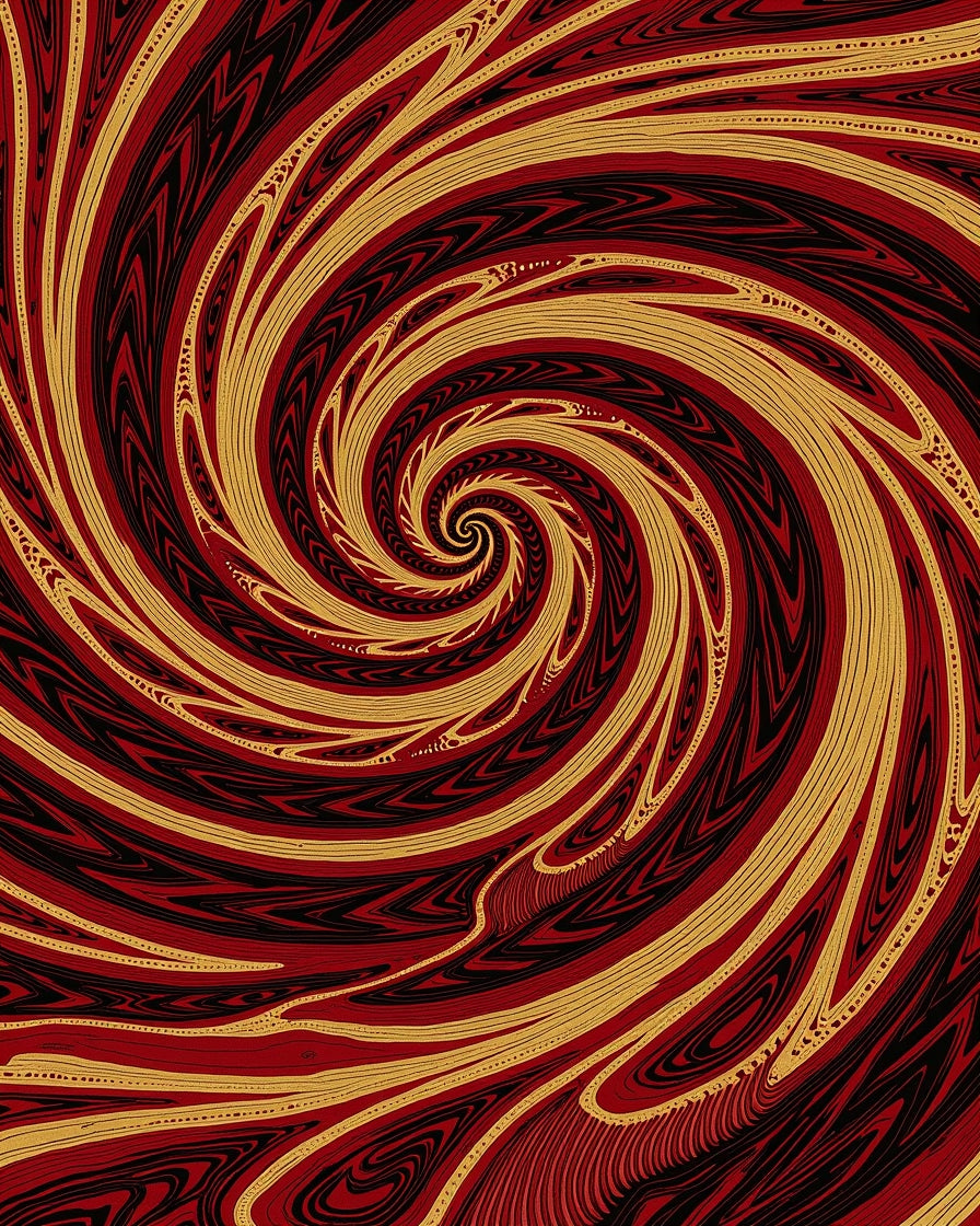 Crimson Gold Swirl Abstract Rug